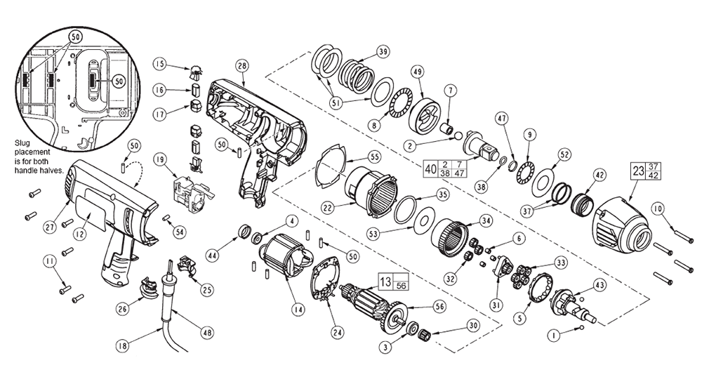 Fig-0 Diagram and Parts List for 9075-59 E96A Milwaukee Impact Driver