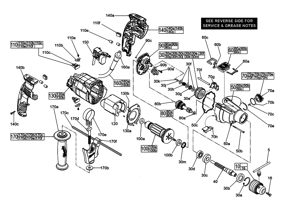 Fig-0 Diagram and Parts List for 5378-59A E30A Milwaukee Hammer Drill