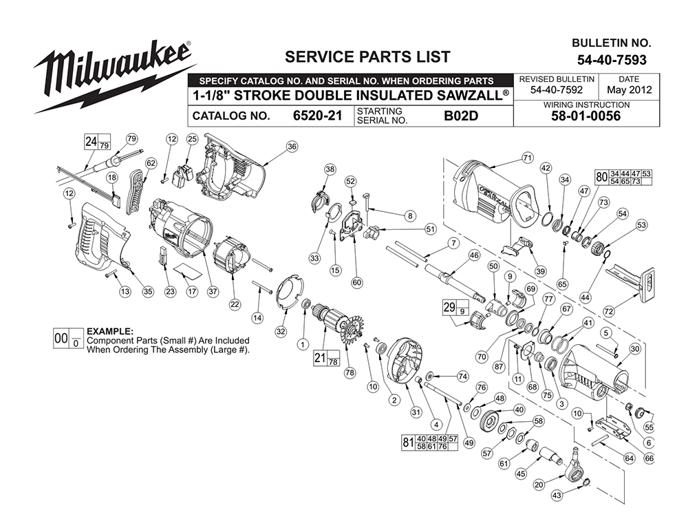 Fig-0 Diagram and Parts List for 6520-21 B02D Milwaukee Saw
