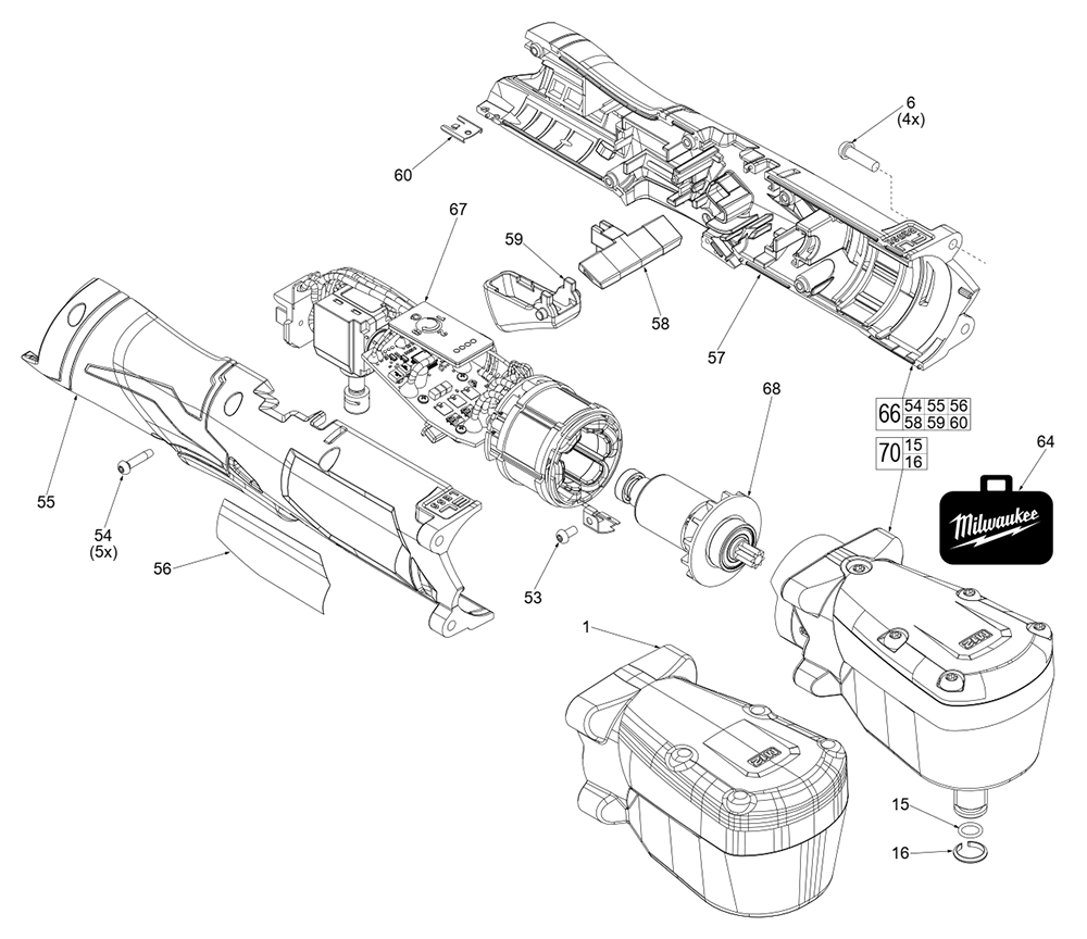 Fig-0 Diagram and Parts List for 2565-20 L19A Milwaukee Impact Driver