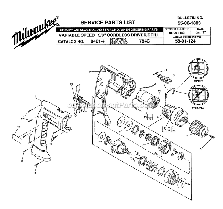 Page A Diagram and Parts List for 0401-4 784C Milwaukee Electric Drill