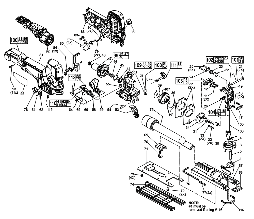 Fig-0 Diagram and Parts List for 2737B-20 J71A Milwaukee Jig Saw