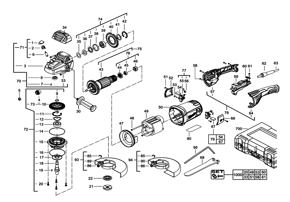 Fig-0 Diagram and Parts List for 6086-30M F07A Milwaukee Angle Grinder