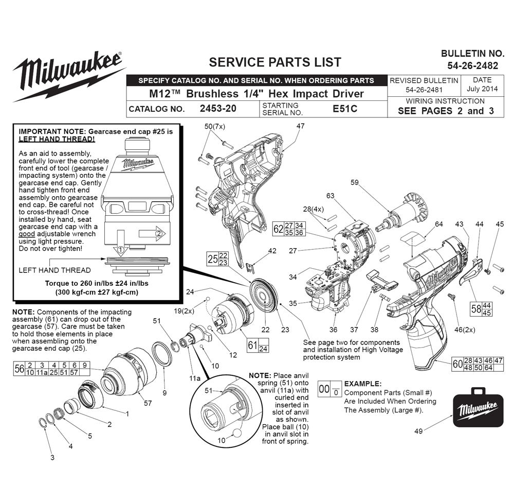 Fig-0 Diagram and Parts List for 2453-22 E51C Milwaukee Impact Driver