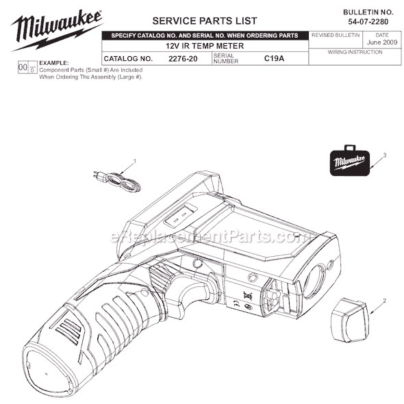 Page A Diagram and Parts List for 2276-20 SER C19A Milwaukee Miscellaneous