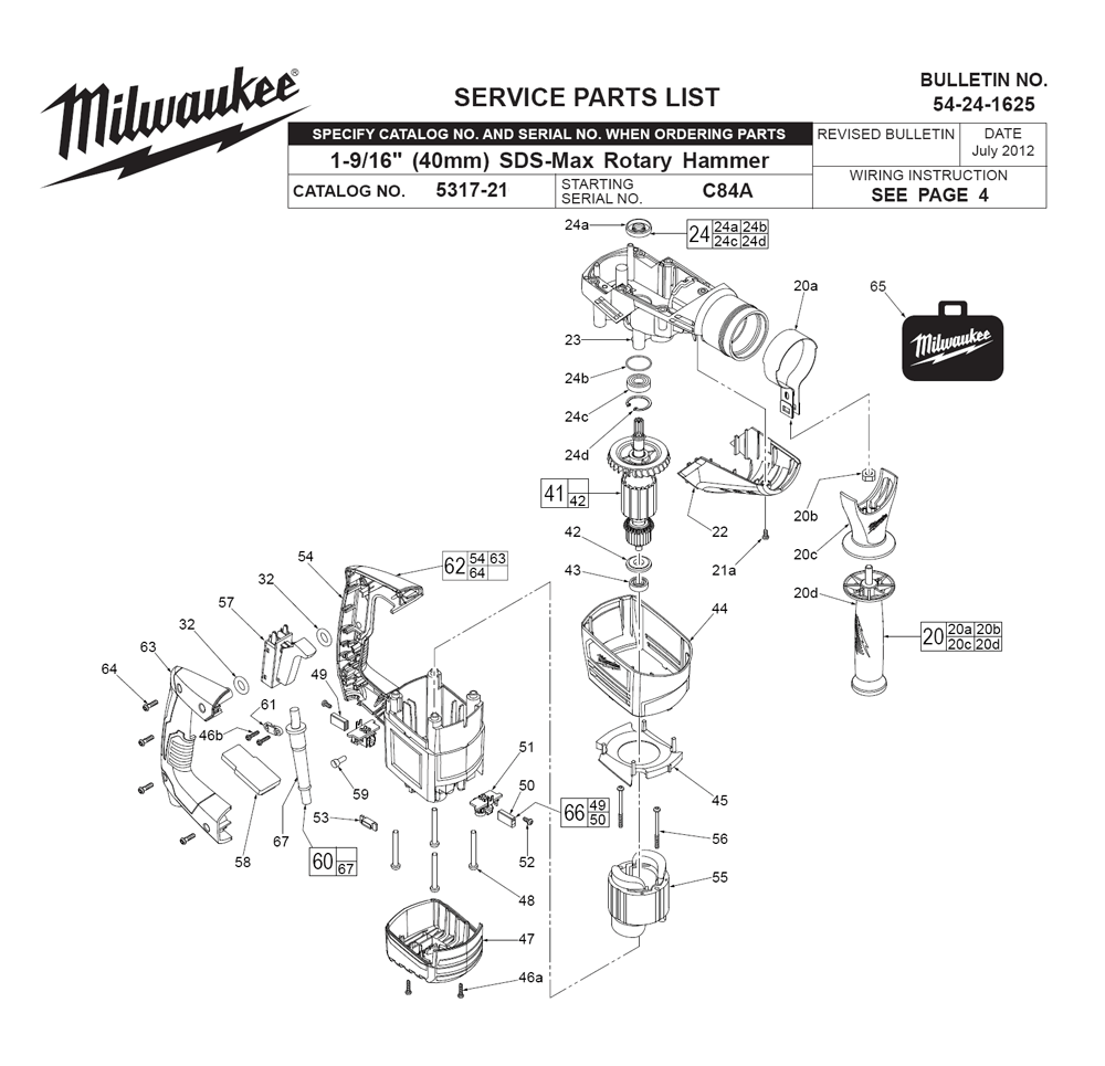 Fig-0 Diagram and Parts List for 5317-21 C84A Milwaukee Hammer Drill