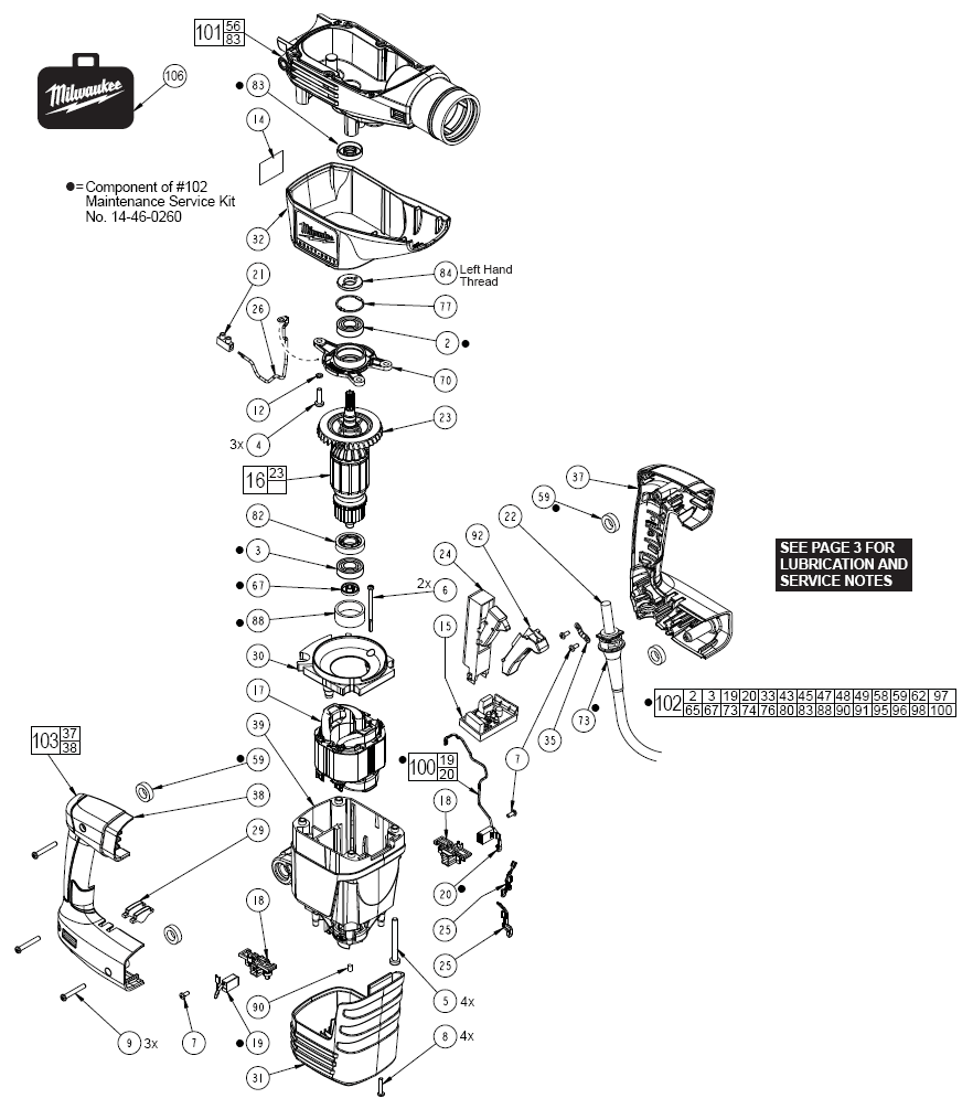 Fig-0 Diagram and Parts List for 5446-21  Milwaukee Demolition Hammer