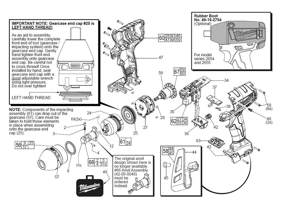 Fig-0 Diagram and Parts List for 2655-20 E56D Milwaukee Impact Driver