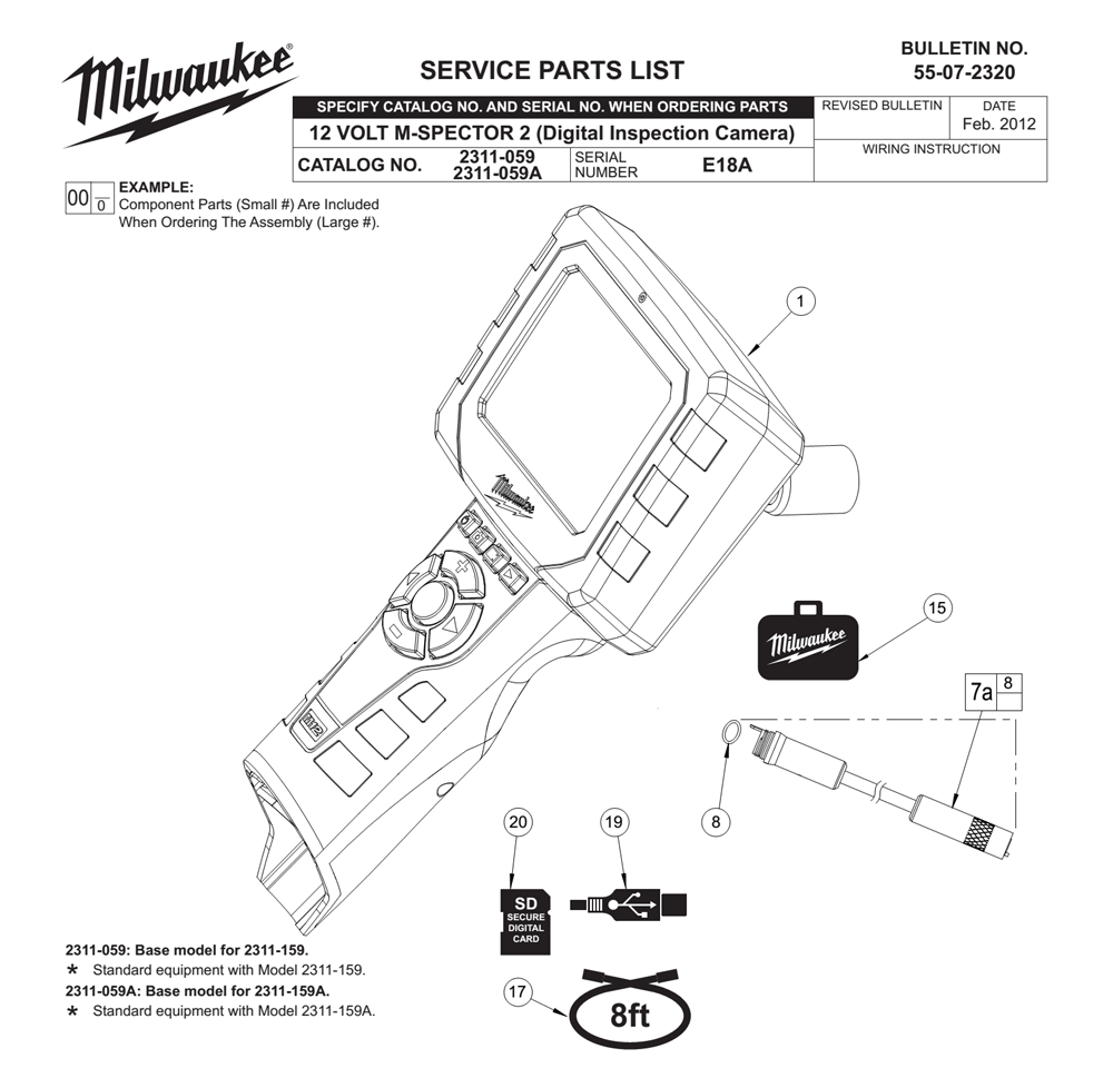 Fig-0 Diagram and Parts List for 2311-059A E18A Milwaukee Miscellaneous