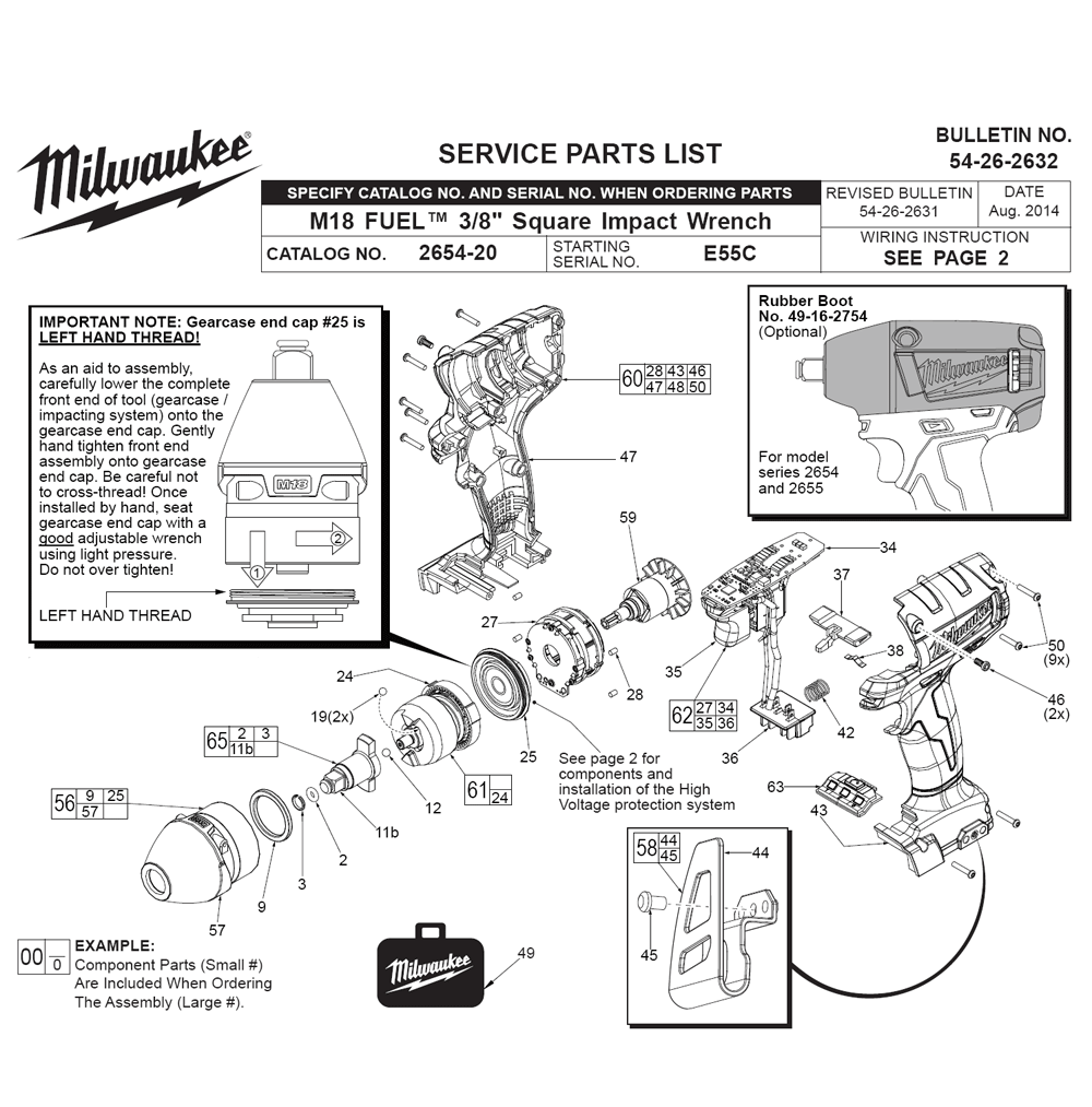 Fig-0 Diagram and Parts List for 2654-20 E55C Milwaukee Impact Driver