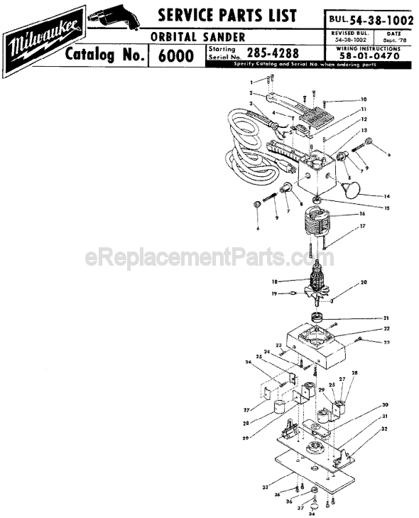 Page A Diagram and Parts List for 6000 SER 285-4288 Milwaukee Sander Polisher