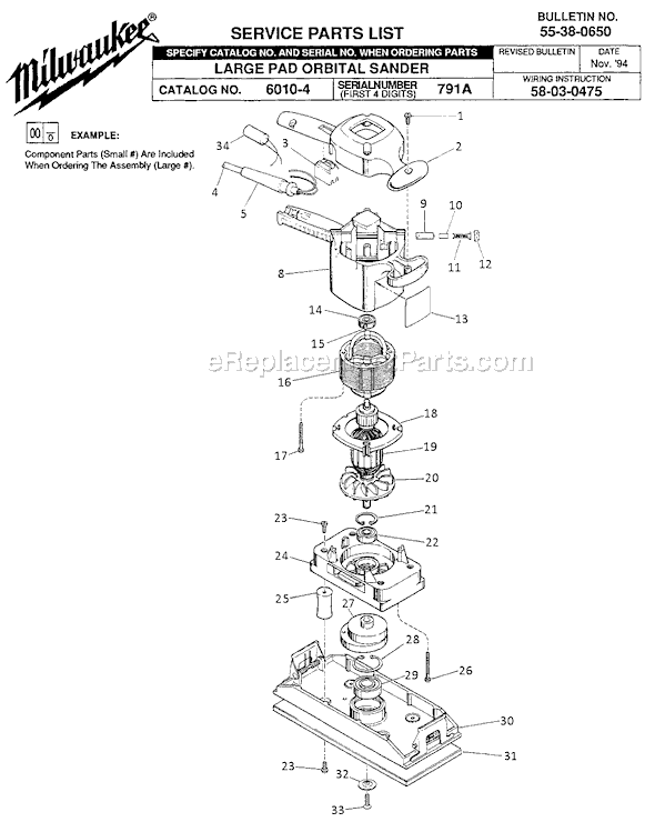 Page A Diagram and Parts List for 6010-4 SER 791A Milwaukee Sander Polisher
