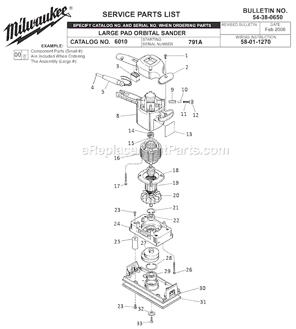 Page A Diagram and Parts List for 6010 SER 791A Milwaukee Sander Polisher