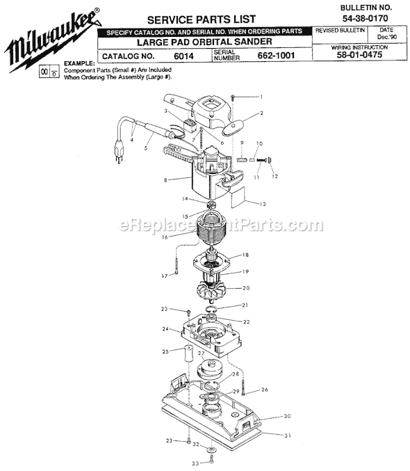 Page A Diagram and Parts List for 6014 SER 662-1001 Milwaukee Sander Polisher