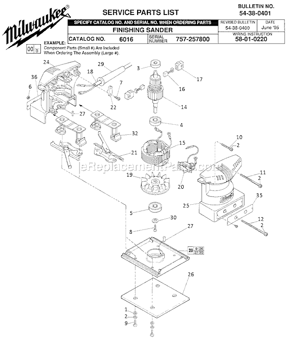 Page A Diagram and Parts List for 6016 SER 757-257800 Milwaukee Sander Polisher