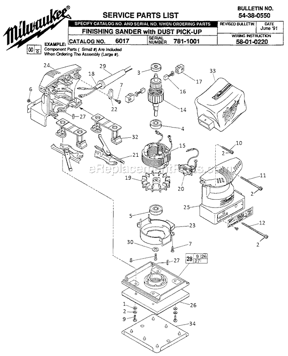 Page A Diagram and Parts List for 6017 SER 781-1001 Milwaukee Sander Polisher