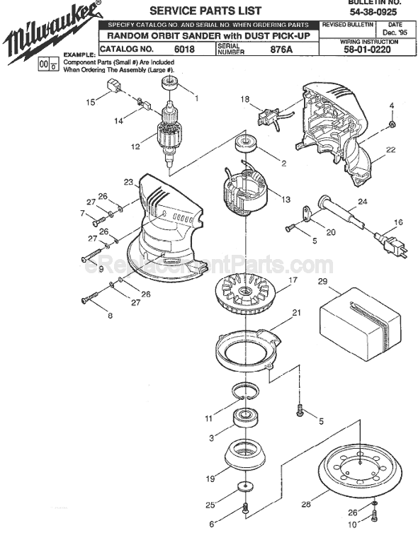 Page A Diagram and Parts List for 6018 SER 876A Milwaukee Sander Polisher