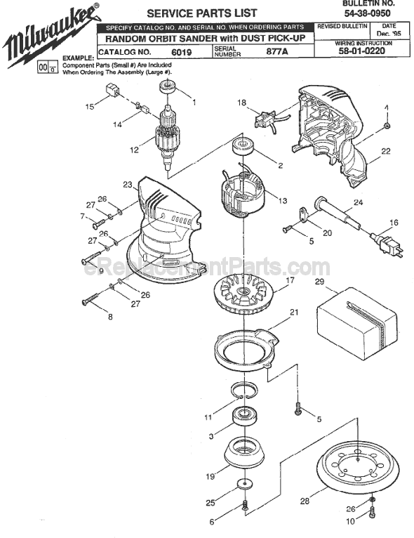 Page A Diagram and Parts List for 6019 SER 877A Milwaukee Sander Polisher