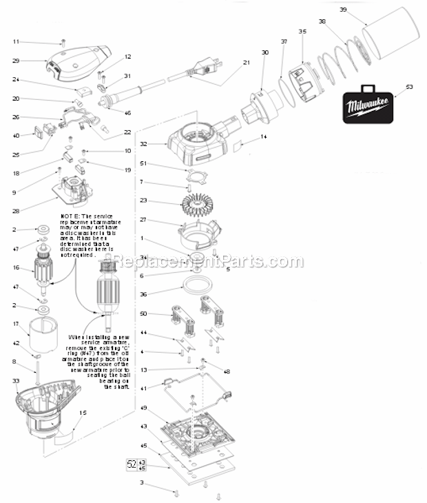 Page A Diagram and Parts List for 6020-21 SER B18B Milwaukee Orbital or Palm Sander