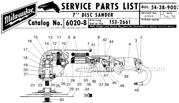 Page A Diagram and Parts List for 6020-8 SER 153-2661 Milwaukee Sander Polisher