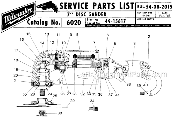 Page A Diagram and Parts List for 6020 SER 49-15617 Milwaukee Sander Polisher