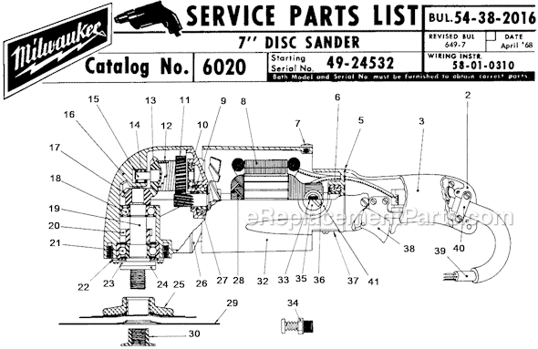 Page A Diagram and Parts List for 6020 SER 49-24532 Milwaukee Sander Polisher