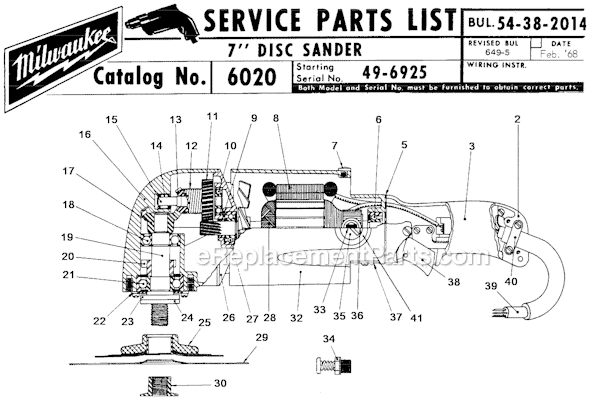 Page A Diagram and Parts List for 6020 SER 49-6925 Milwaukee Sander Polisher