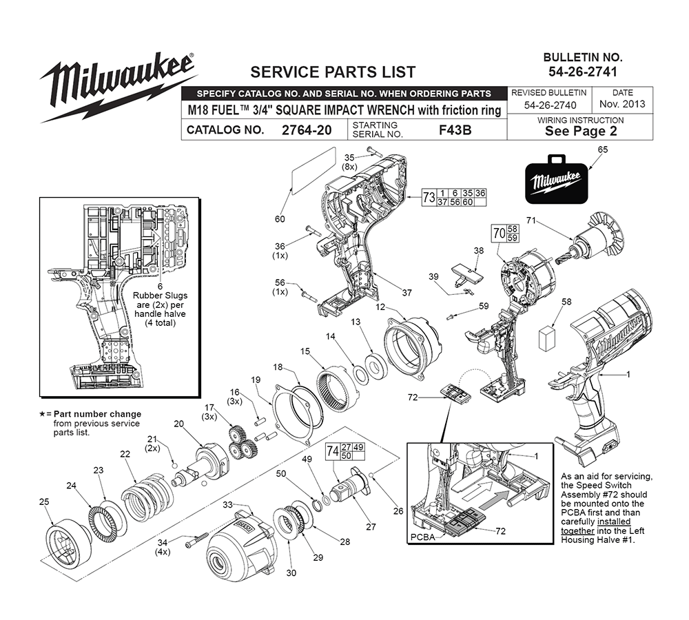 Fig-0 Diagram and Parts List for 2764-20 F43B Milwaukee Impact Driver
