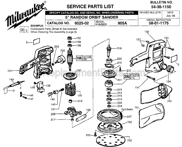 Page A Diagram and Parts List for 6025-02 SER 905A Milwaukee Sander Polisher