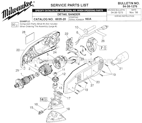 Page A Diagram and Parts List for 6035-20 SER 903A Milwaukee Sander Polisher