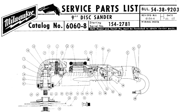 Page A Diagram and Parts List for 6060-8 SER 154-2781 Milwaukee Sander Polisher