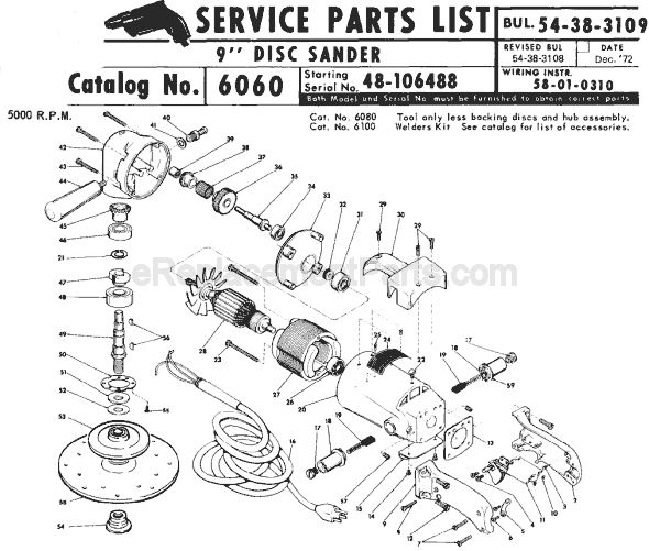 Page A Diagram and Parts List for 6060 SER 48-106488 Milwaukee Sander Polisher