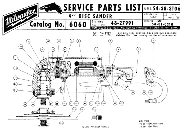 Page A Diagram and Parts List for 6060 SER 48-27991 Milwaukee Sander Polisher
