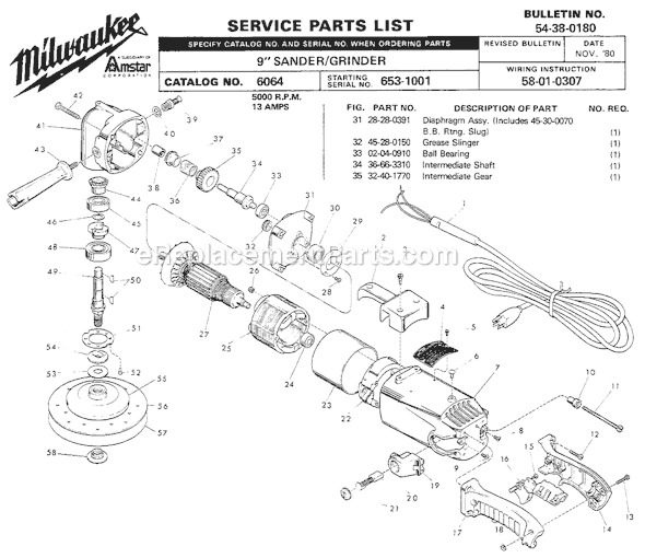 Page A Diagram and Parts List for 6064 SER 653-1001 Milwaukee Sander Polisher