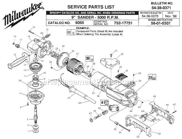 Page A Diagram and Parts List for 6065 SER 752-17751 Milwaukee Sander Polisher
