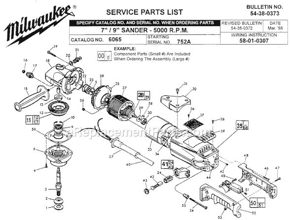 Page A Diagram and Parts List for 6065 SER 752A Milwaukee Sander Polisher