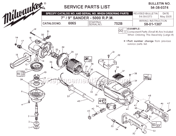 Page A Diagram and Parts List for 6065 SER 752B Milwaukee Sander Polisher