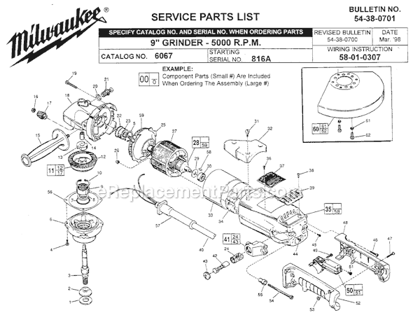 Page A Diagram and Parts List for 6067 SER 816A Milwaukee Sander Grinder
