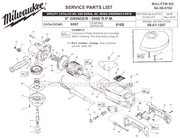 Page A Diagram and Parts List for 6067 SER 816B Milwaukee Sander Grinder