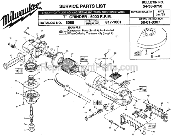 Page A Diagram and Parts List for 6068 SER 817-1001 Milwaukee Sander Polisher