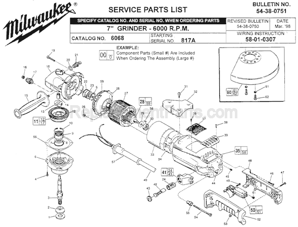 Page A Diagram and Parts List for 6068 SER 817A Milwaukee Sander Grinder