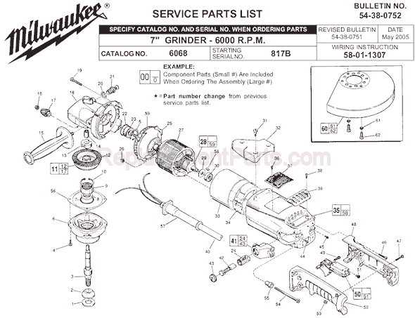 Page A Diagram and Parts List for 6068 SER 817B Milwaukee Sander Grinder