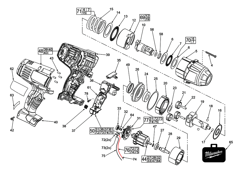 Fig-0 Diagram and Parts List for 2664-059 D44B Milwaukee Impact Driver
