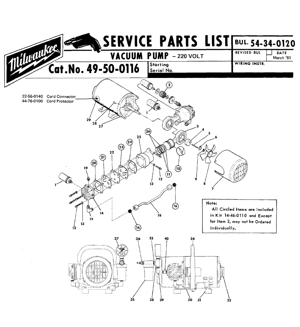 Fig-0 Diagram and Parts List for 49-50-0116  Milwaukee Compressor