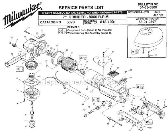 Page A Diagram and Parts List for 6070 SER 818-1001 Milwaukee Sander Grinder