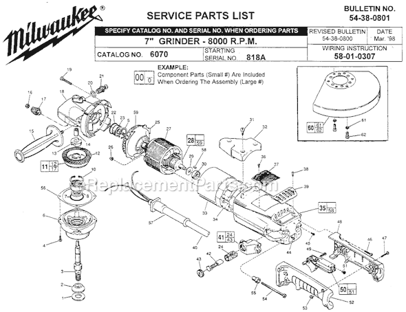 Page A Diagram and Parts List for 6070 SER 818A Milwaukee Sander Grinder