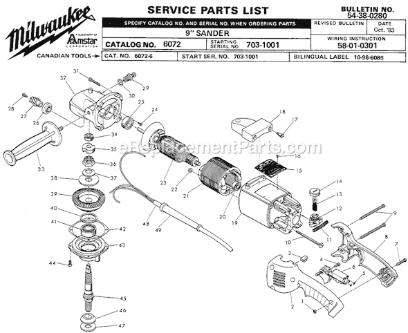 Page A Diagram and Parts List for 6072 SER 703-1001 Milwaukee Sander Polisher