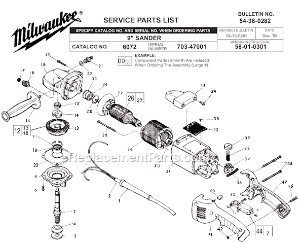 Page A Diagram and Parts List for 6072 SER 703-47001 Milwaukee Sander Polisher