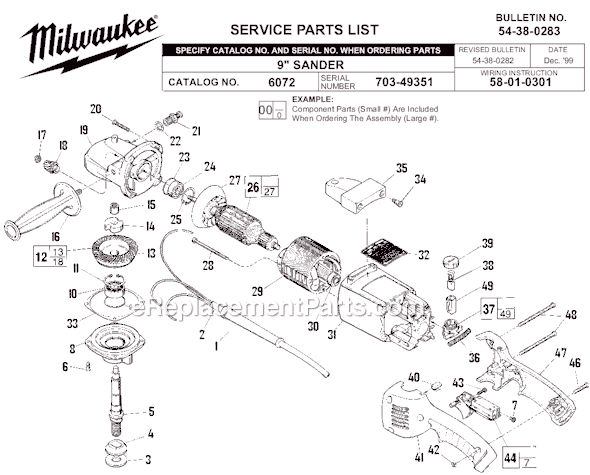 Page A Diagram and Parts List for 6072 SER 703-49351 Milwaukee Sander Polisher