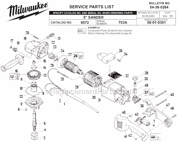 Page A Diagram and Parts List for 6072 SER 703A Milwaukee Sander Polisher